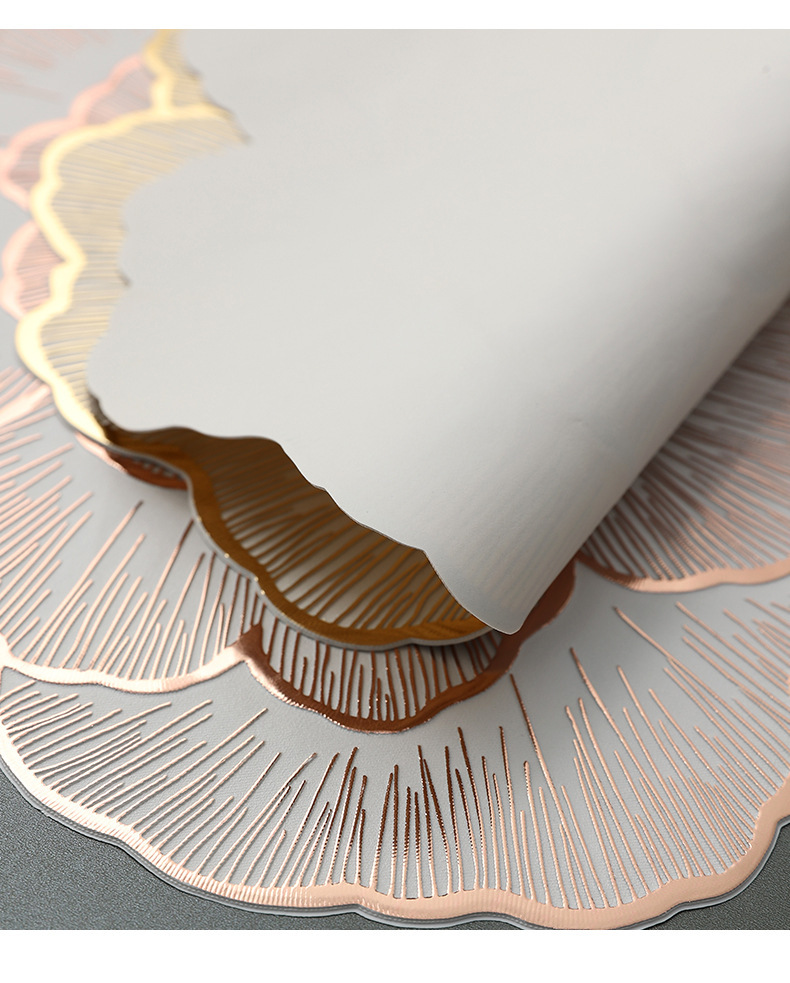 Best-selling pvc gold-embossed table mat with a sense of high-end luxury, heat insulation, waterproof oil, peony flower solid base Western table mat and table lamp mat pic 12