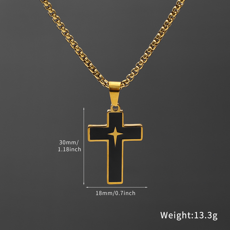 Cross-border European and American oil-dripping cross necklace for men, punk hip-hop simple and versatile long titanium steel necklace for both men and women pic 2