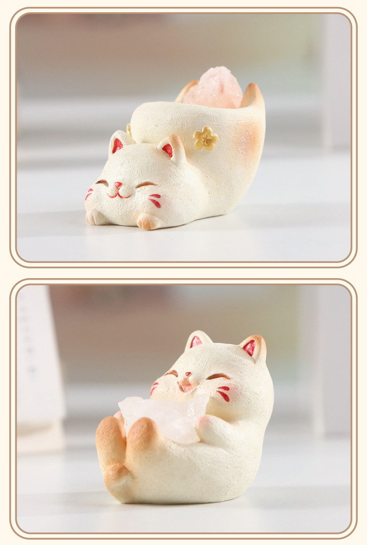 Cartoon wealth-attracting Cat crystal blind box creative design, cute cat desktop decoration, cute and fun crystal blind box with light pic 16