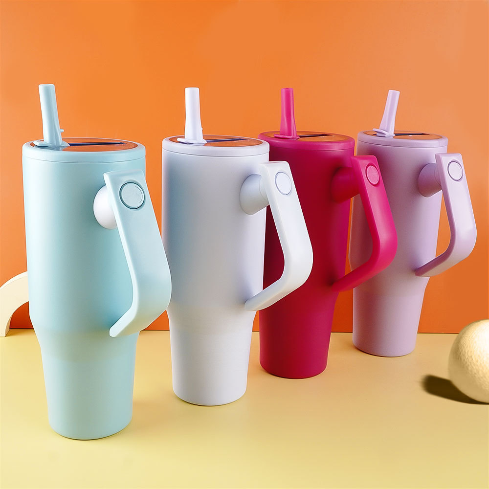 New solid-color stainless steel insulated cup, outdoor portable and fashionable straw cup, large-capacity simple cold insulation car cup pic 2