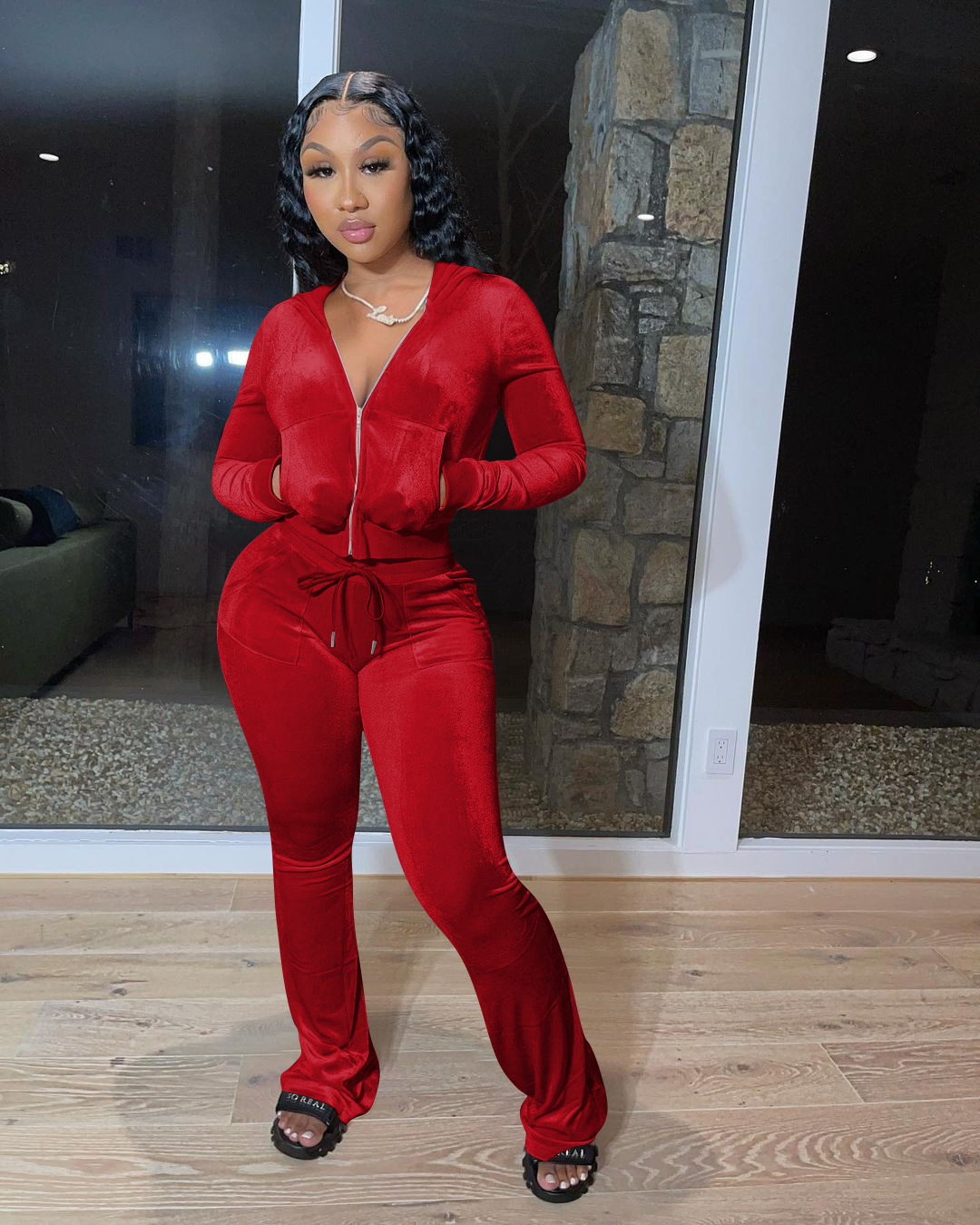 Solid color gold velvet wide-leg pants two-piece set pic 59