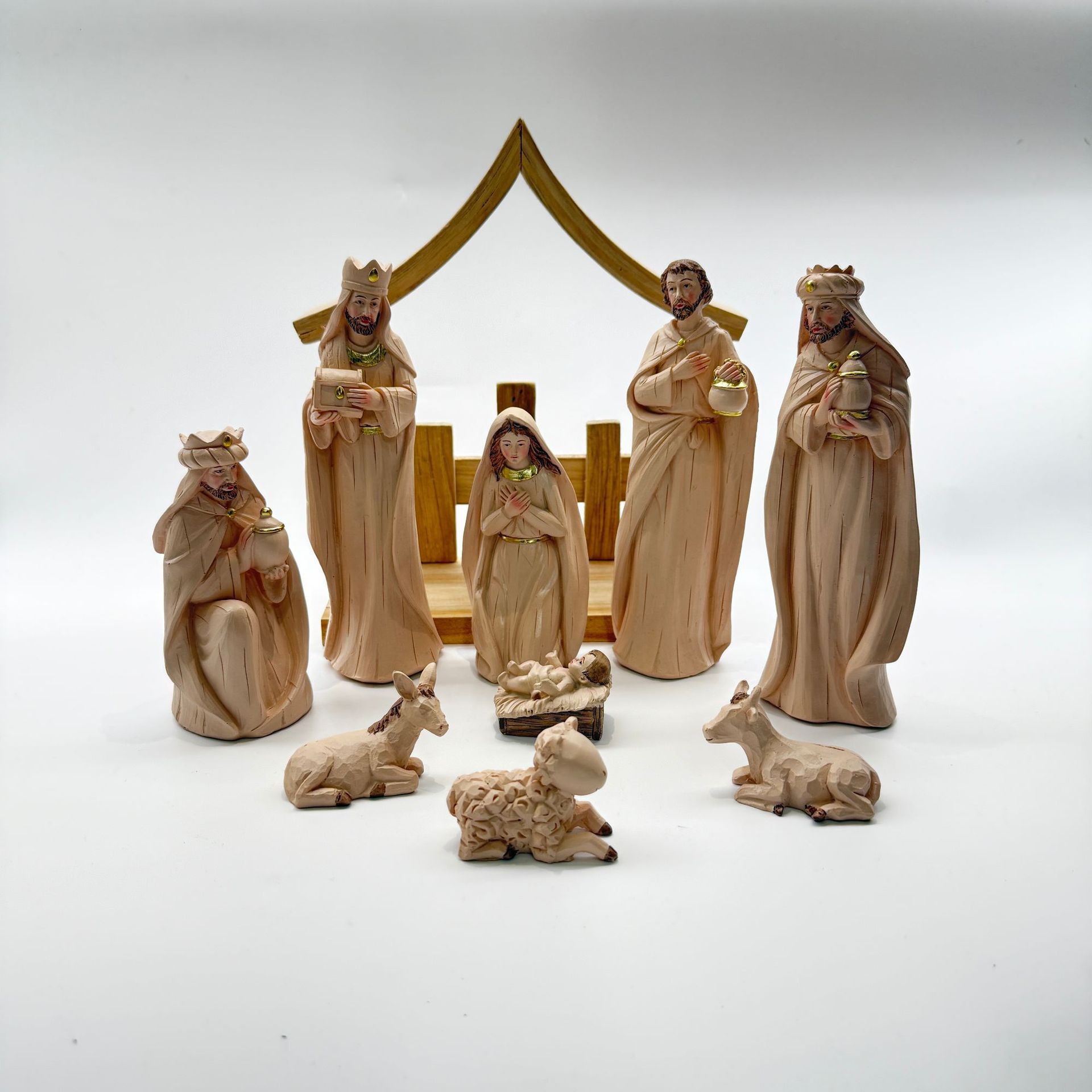 跨境圣诞节马槽降生组9件套装树脂雕像软装家居摆件源头厂家详情1