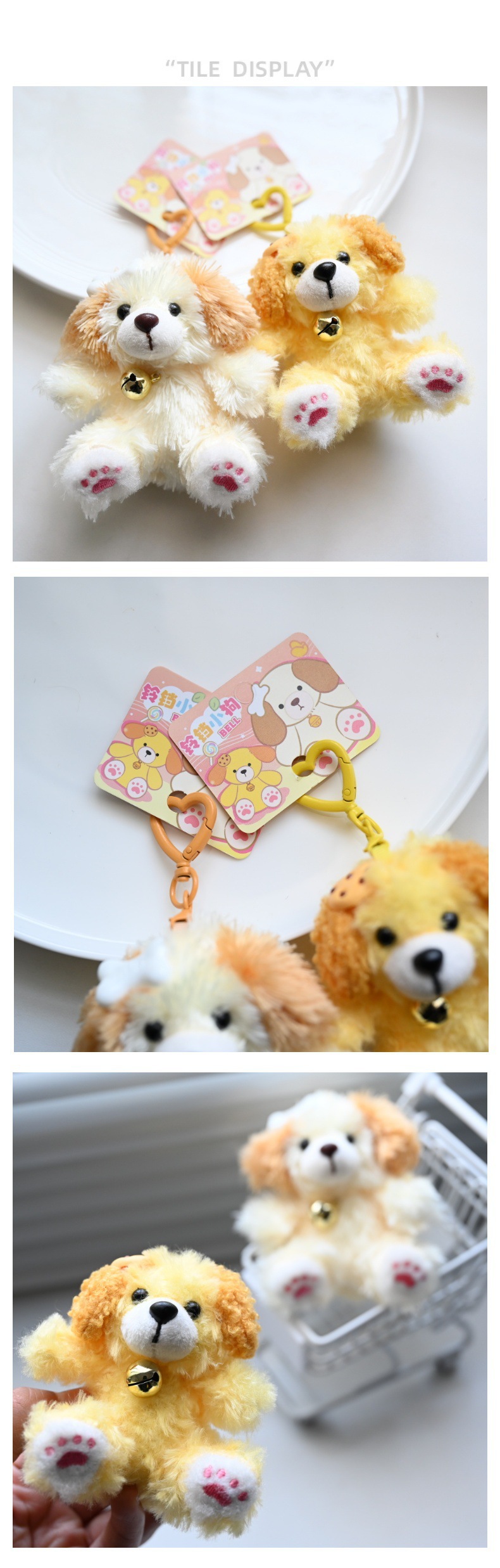 Cute bell puppy plush pendant bag decoration, cute doll in stock, keychain, cute puppy soft fur pic 8
