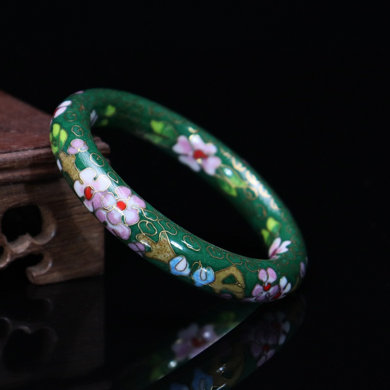 Beijing Cloisonne Classical Ethnic Style Jewelry Traditional Copper body Cloisonne Enamel 12# Round Bracelet (Plated with Real gold) pic 5