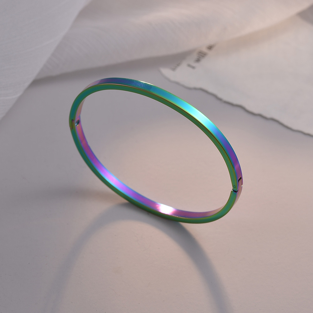 Transfronterizo europeo americano simple brillante hebilla viento frío 4mm6mm ancho chapado en oro pareja brazalete de acero inoxidable pic 12