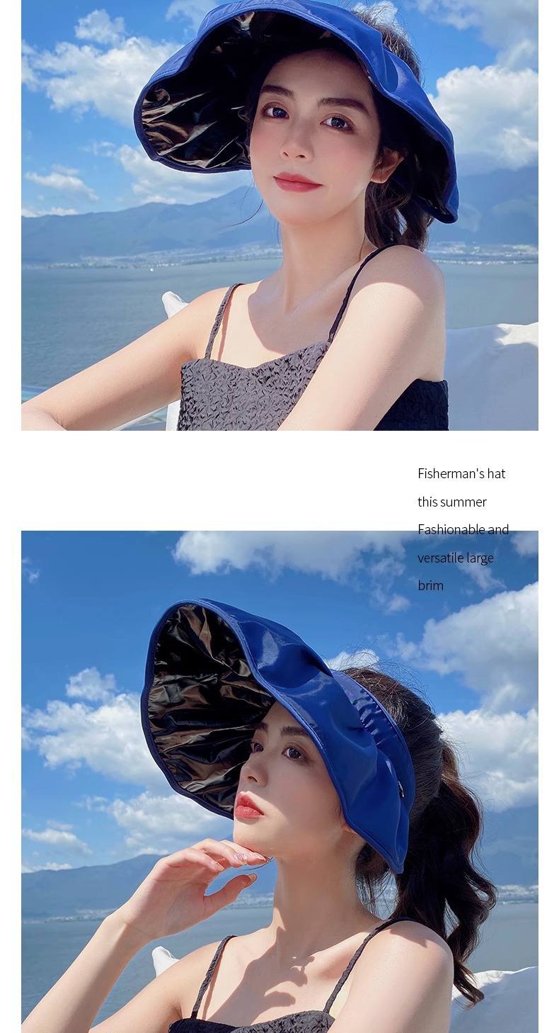 【包邮】5色可选黑胶贝壳帽女士户外空顶太阳帽防紫外线防晒帽子详情14