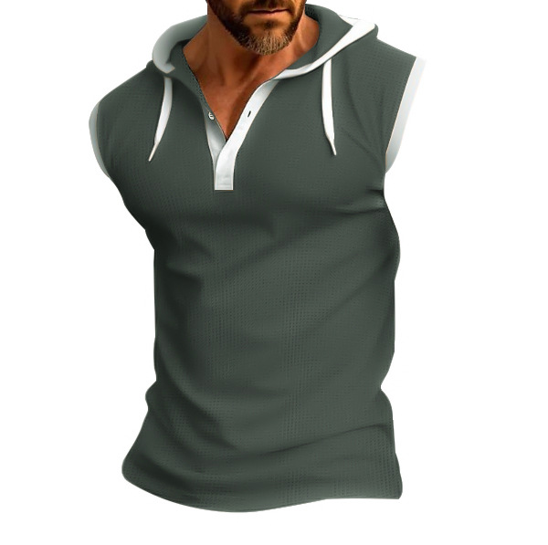 欧美跨境亚马逊2025夏新款男士背心重磅连帽坎肩潮牌休闲无袖T恤详情8