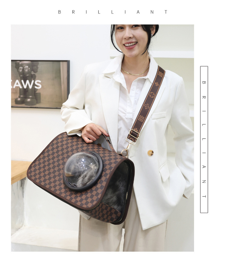 猫包外出便携冬季猫咪外出包太空舱单肩斜挎棋盘格宠物背包手提式详情18