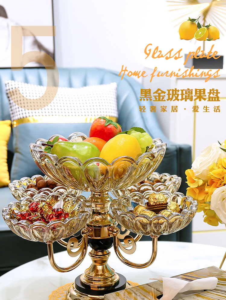 欧式水晶玻璃多层网红水果盘现代家用客厅茶几创意轻奢零食糖果盘详情8