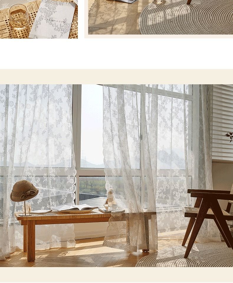 French-style country lace gauze, princess style kitchen partition window curtain, gauze curtain, white non-perforated Velcro curtain pic 11