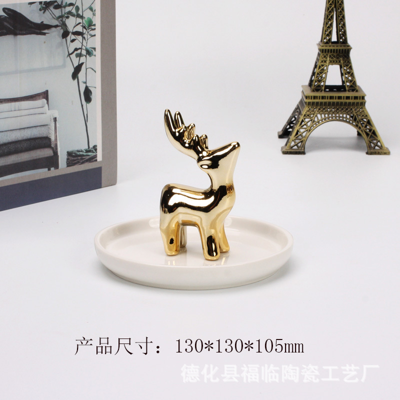 Nordic gold-plated ceramic handicrafts, gift jewelry plates, rings, watches, home storage plates, golden deer animal ornaments pic 37