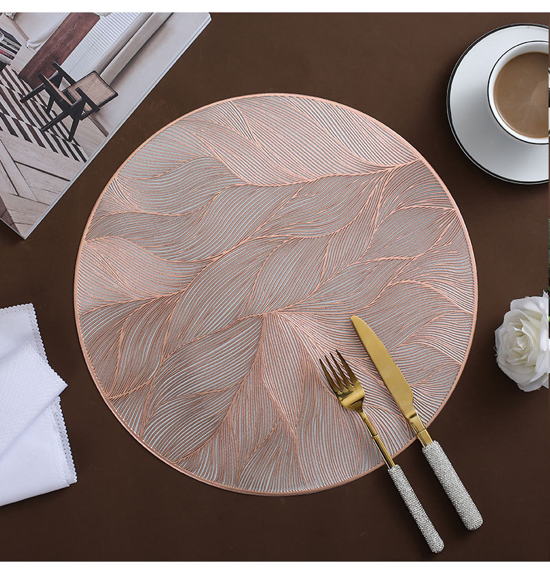 Villa decorative mat, Wanxiang Flower light luxury gold-embossed table mat, restaurant waterproof PVC heat-insulating Western dining mat, high appearance level for home use pic 4