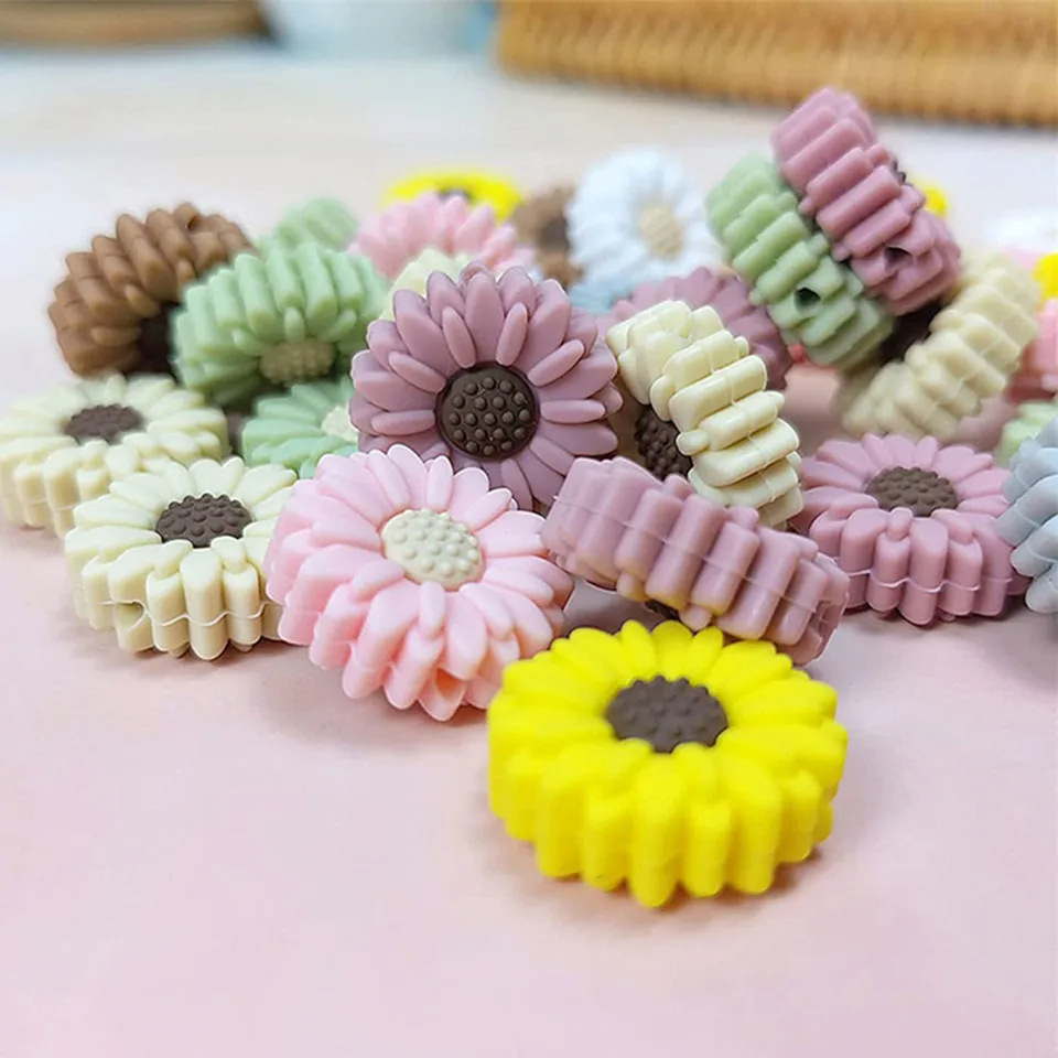 雏菊花朵硅胶珠子DIY手工饰品配件圆珠散珠牙胶手链配件饰品材料详情2