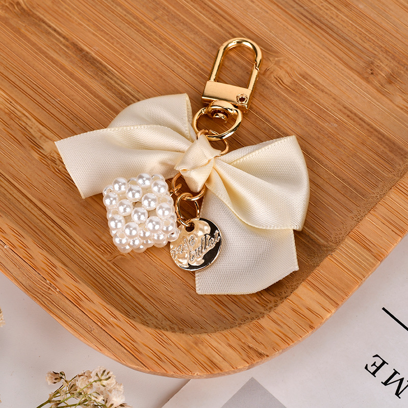 创意珍珠蝴蝶结汽车钥匙扣挂件小清新彩色织带蝴蝶结珍珠魔方配件详情11