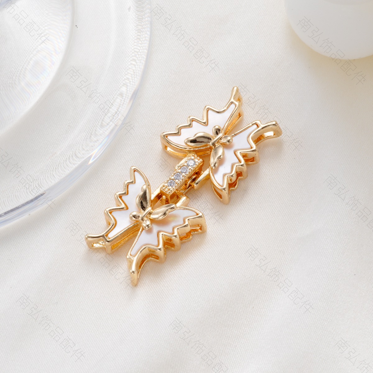 铜镀18k高保色镶白贝蝴蝶对扣珍珠项链扣头高级DIY饰品珠宝配件详情14