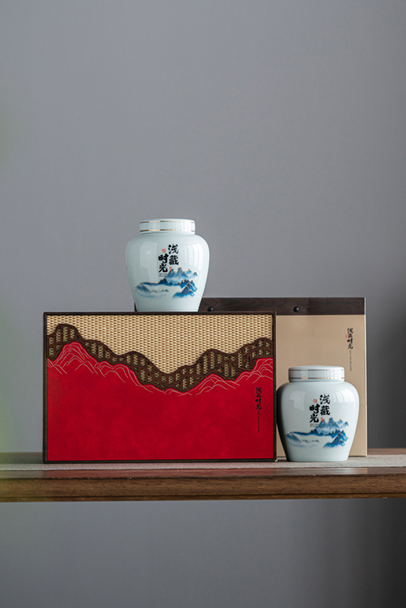 复古风潜藏时光陶瓷双罐茶叶包装盒礼盒红茶绿茶龙井大红袍金骏眉详情13