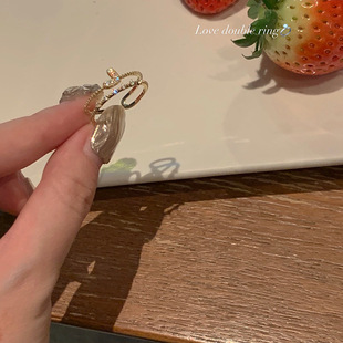 A light luxury mother-of-pearl double-layer plain ring ring that accentuates a slender hand and exudes a sense of sophistication. It features a unique and trendy open ring design on Instagram for women pic 2