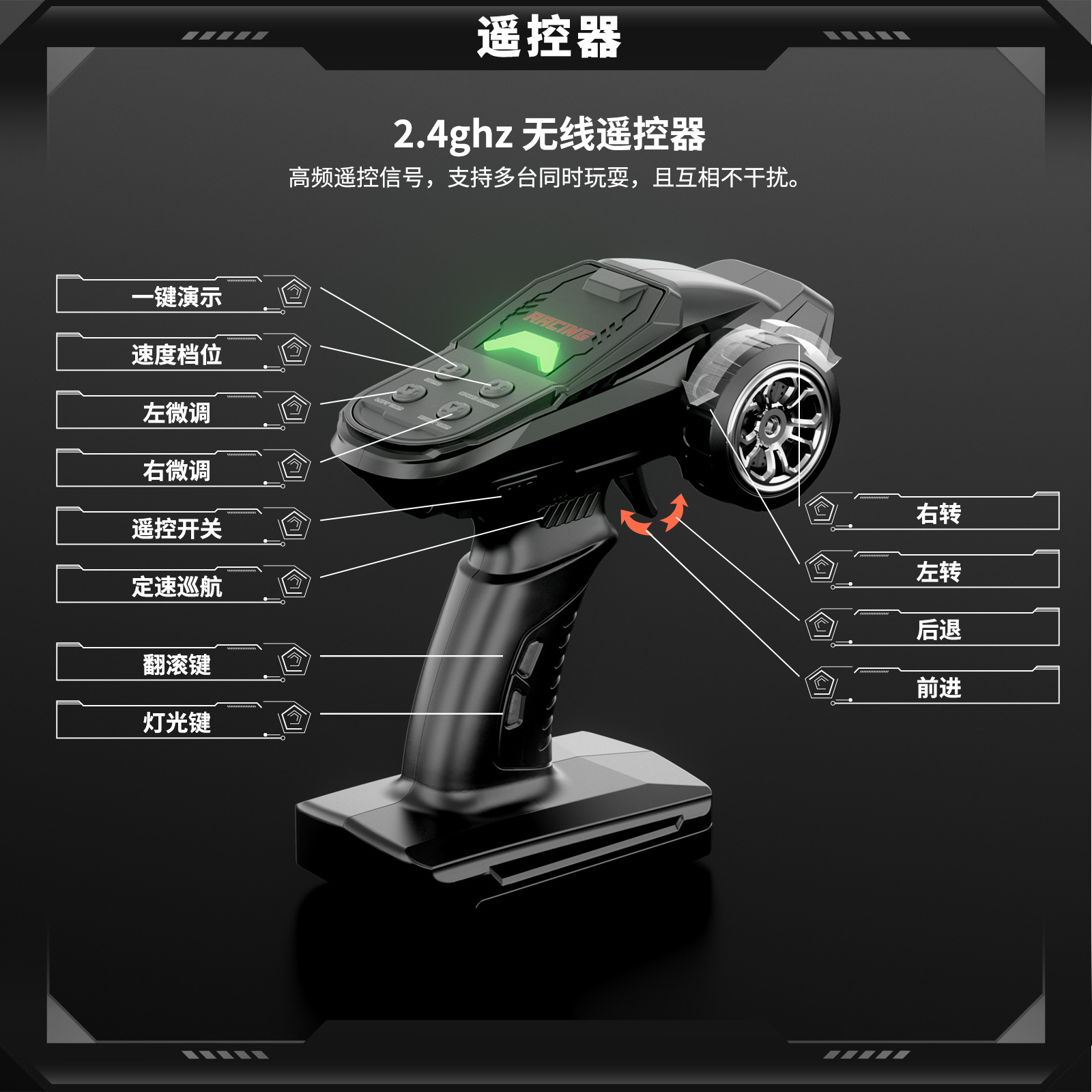 跨境30KM/H高速竞技2.4G快艇玩具三挡调速定速巡航RC遥控船带灯光详情17