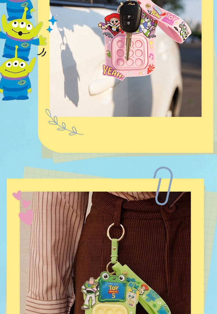 Disney genuino general presione para la música puede girar puzzle descompresión juguete bolsa de escuela colgante llavero pic 9
