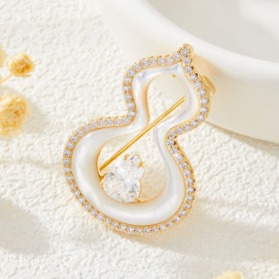 原创设计爆款双色天然贝母葫芦胸针铜合金镶锆石国风优雅精致别针详情4