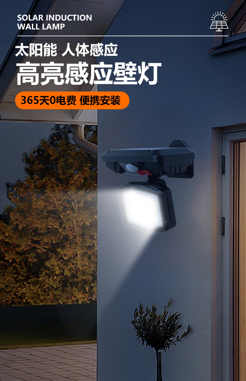 新跨境太阳能感应灯高亮LED可旋转壁灯户外光控防水道路庭院路灯详情1