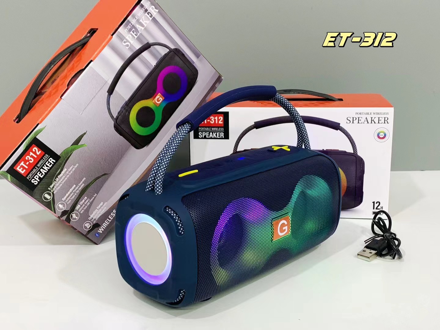 跨境新款ET-312无线蓝牙音响RGB灯便携式户外手提低音炮插卡音箱详情7