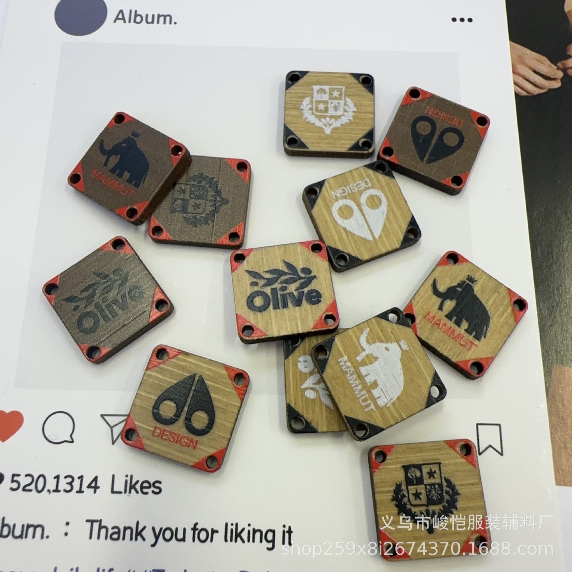 d jewelry accessories: Bamboo, wood, printed, handcrafted characters, wooden nameplates, solid wood buttons, various shapes in stock pic 4