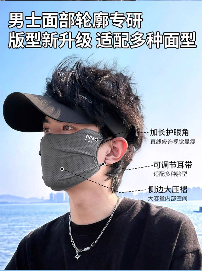 冰丝透气夏季薄款男士大码骑行防晒口罩 女士特大号加大脸围防晒面罩 防晒面纱适用详情10