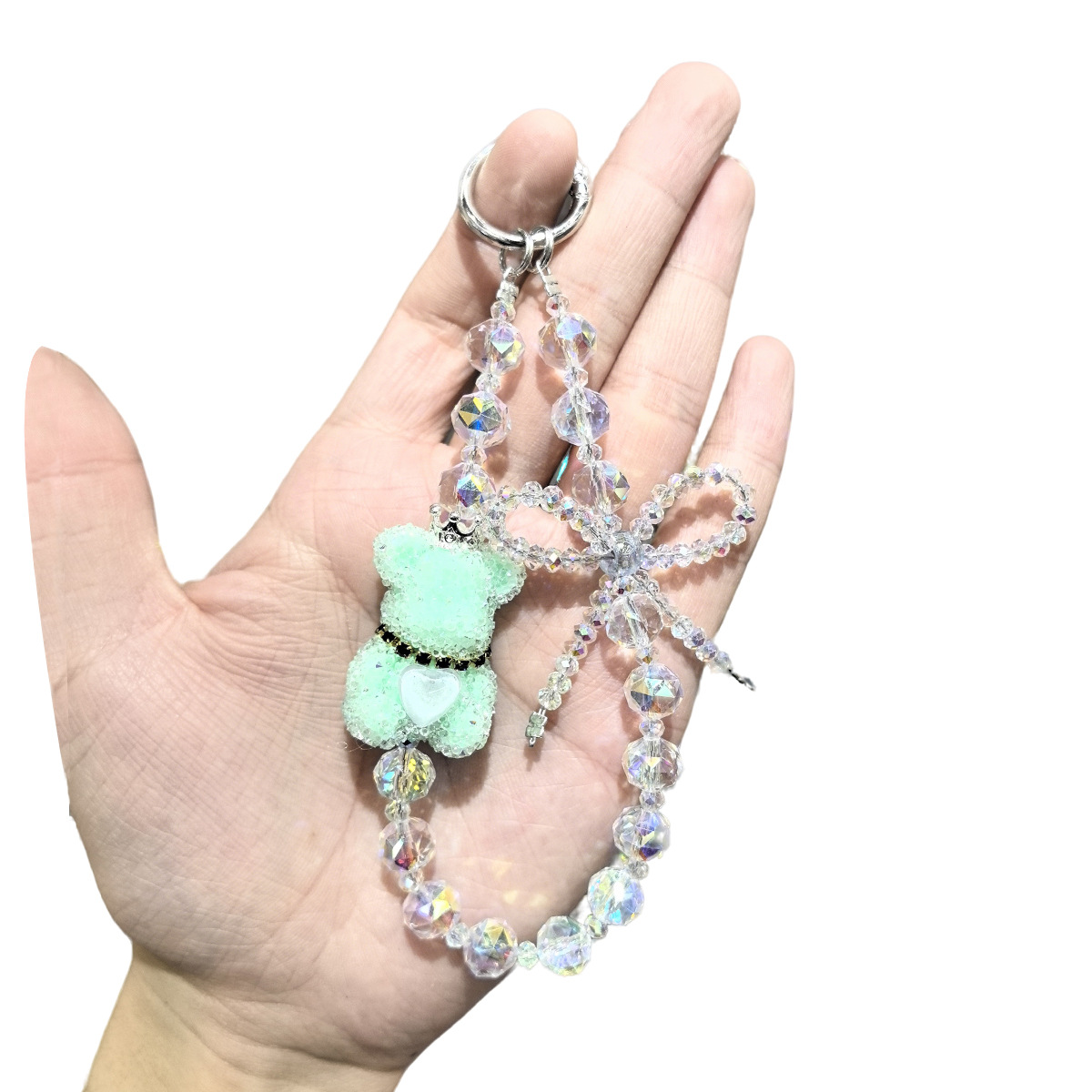 High-end crystal beaded mobile phone chain, diamond-encrusted bear pendant, women's wrist strap keychain, fashionable and popular pendant pic 4