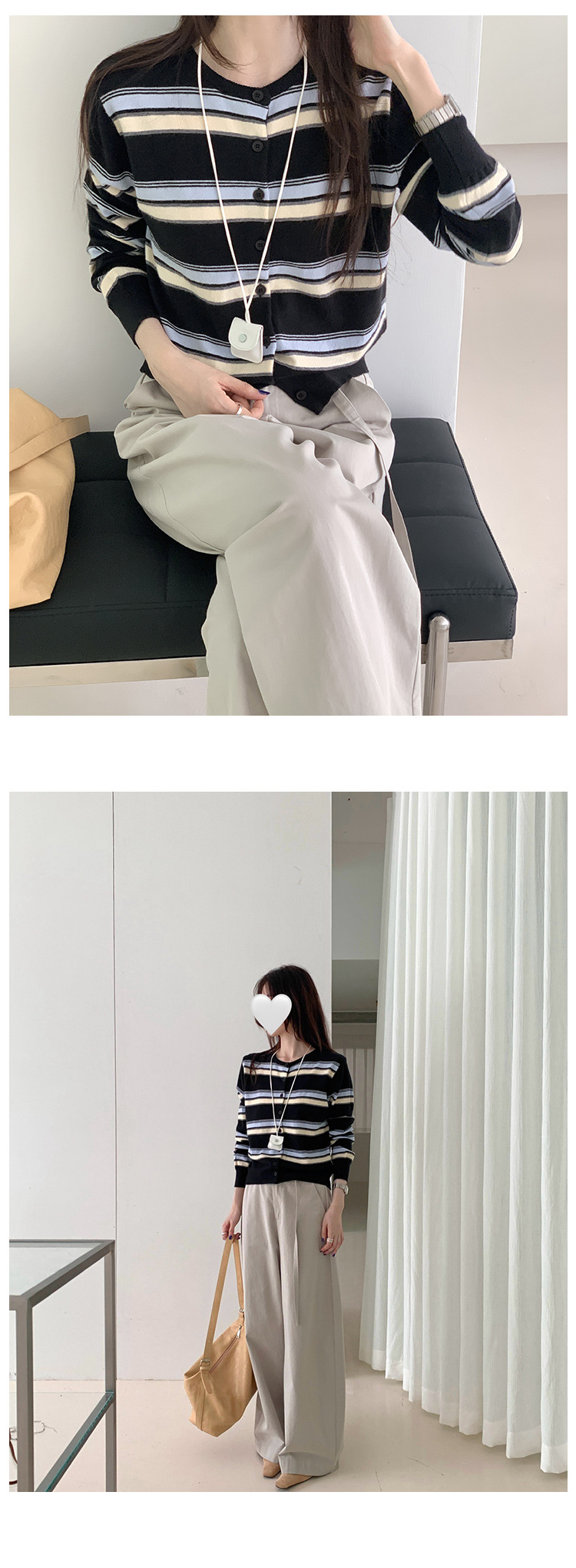 Retro striped long-sleeved knitted sweater for women in autumn 2025, a new Korean-style design with a versatile round neck casual top pic 28