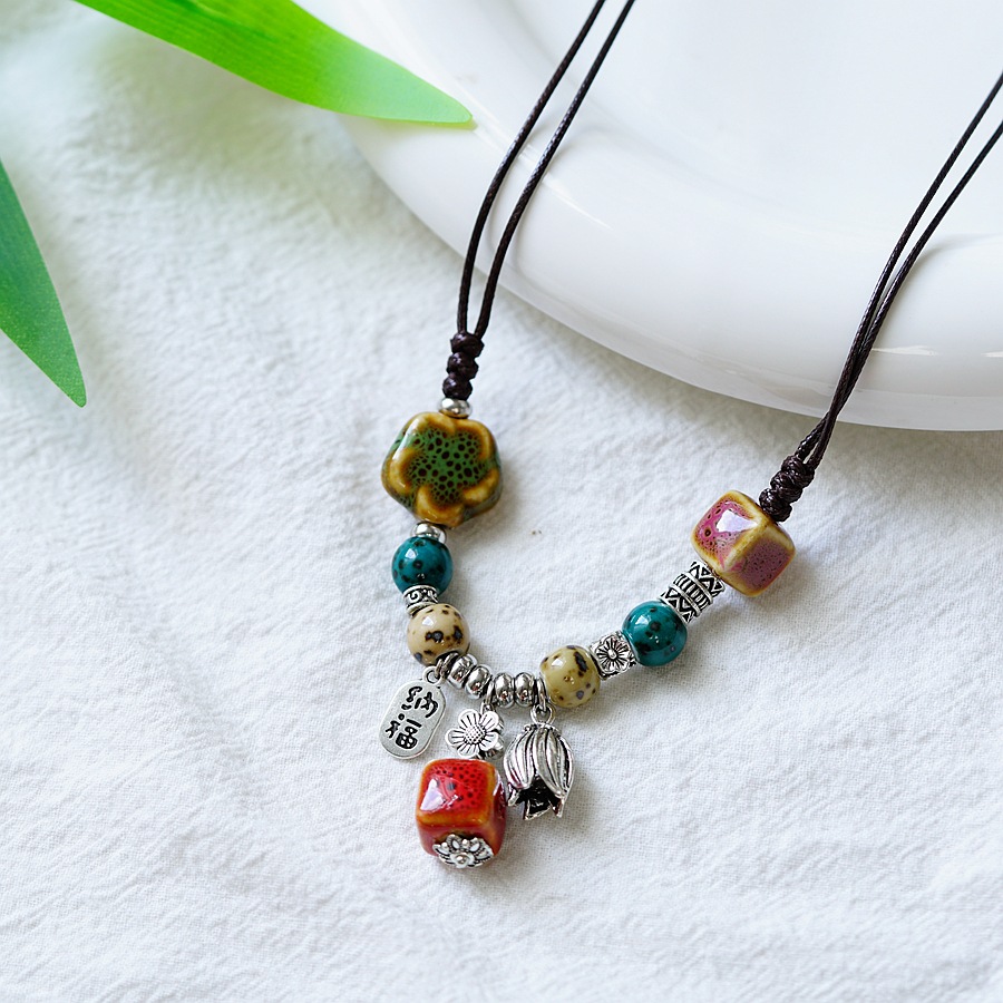 平安是福国潮复古景德镇陶瓷项链女长命锁锁骨链文艺吊坠锁骨链详情4