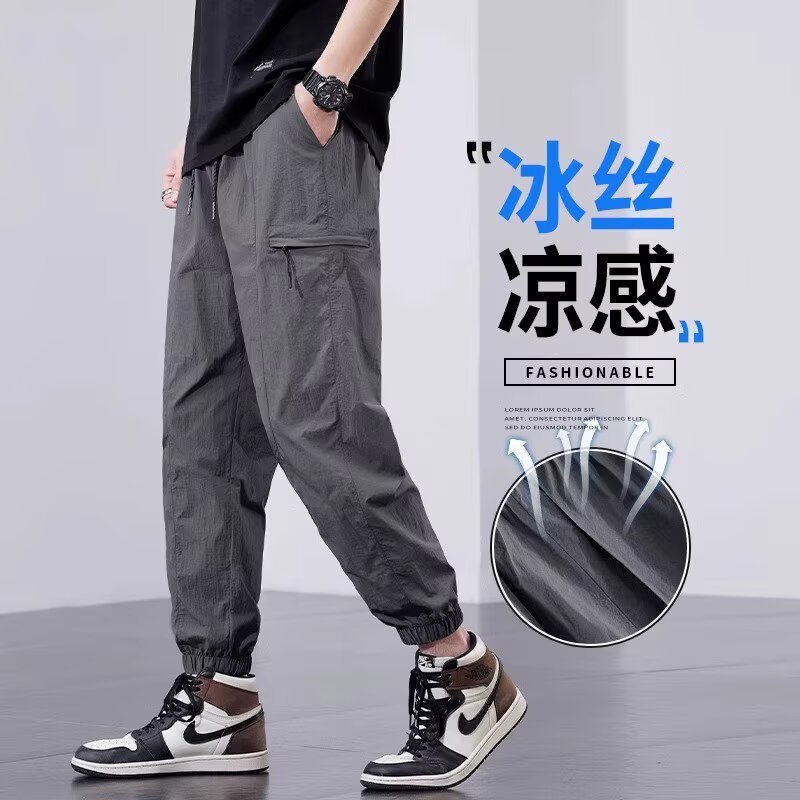 工装休闲裤子男士2025夏季新款薄款宽松透气速干运动裤束脚九分裤详情3