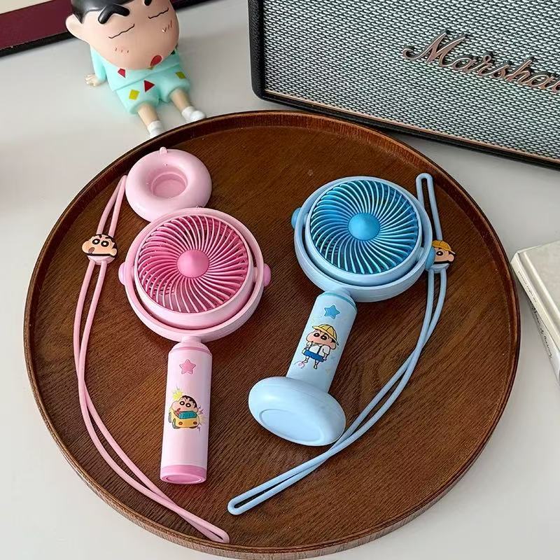 蜡笔小新正版简约手持小风扇带底座USB充电三档风力可调节夏季电详情6