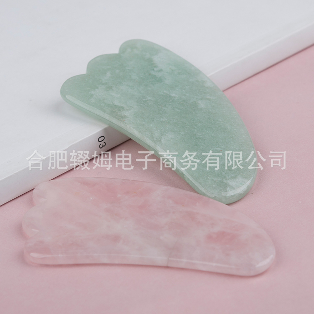 厂家天然粉晶东陵玉石羊角刮痧片脸部按摩淋巴排美容化妆拨筋片详情5