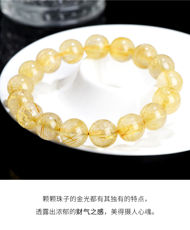Jiuya Crystal Natural Gold hairpin Round Bead Bracelet, Yellow hairpin loose Bead bracelet, direct sales from the bead matching factory pic 6