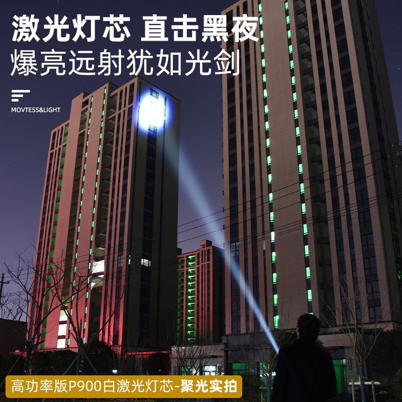 抖音跨境款强光手电筒电显可充电远射伸缩调焦高亮户外照明可代发详情8