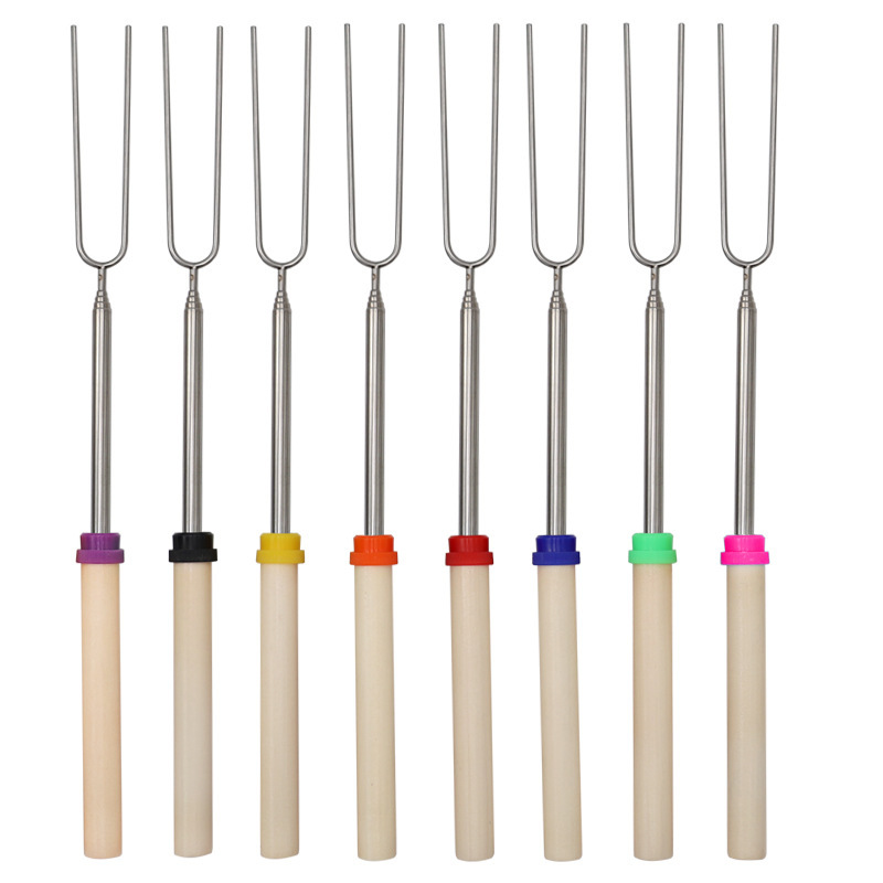 Hot-selling stainless steel telescopic barbecue forks, outdoor Q-type barbecue skewers, chicken wings, live legs, marshmallow barbecue sticks pic 11