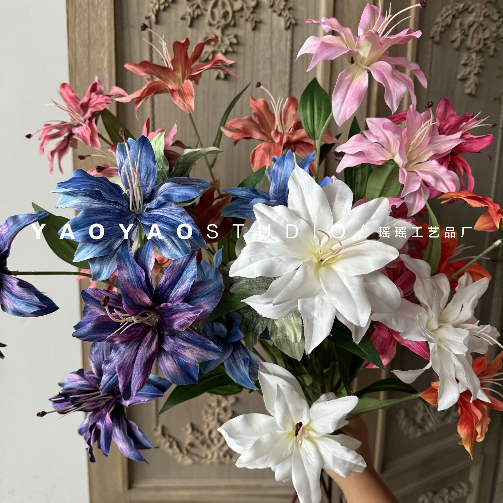 Retro 3D printed small lilies in blue and purple, wedding lilies, artificial flowers, photo props, home decorations, table flowers pic 2