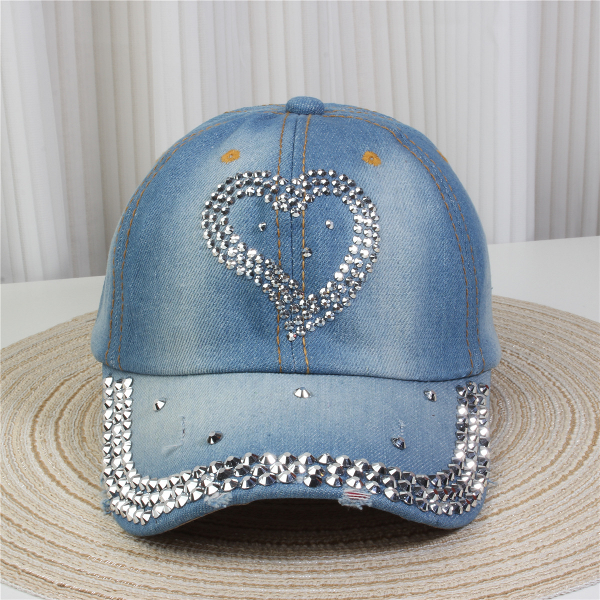 2024新款女士水钻镶钻牛仔布时尚洋气鸭舌帽休闲显脸小成人棒球帽详情23