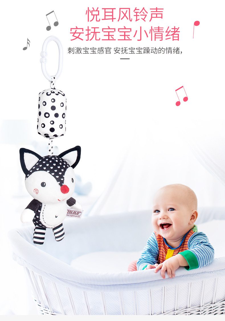 Black and White forest animal wind chime infant and toddler toy, 0-1 year old early education enlightenment hand-cranked pendant, soothing baby sensory training pic 8