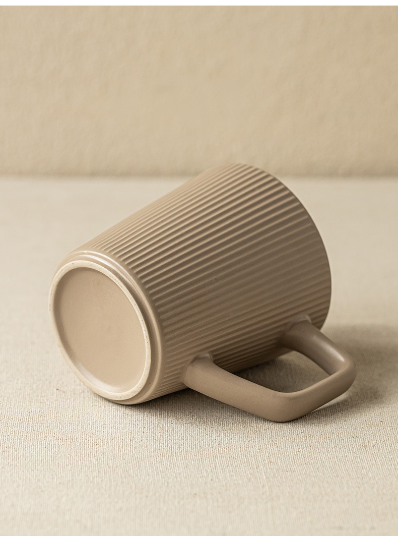 Simple style vertical pattern ceramic water cups, high appearance level, household large-capacity mugs, couple cups, office use wholesale pic 7