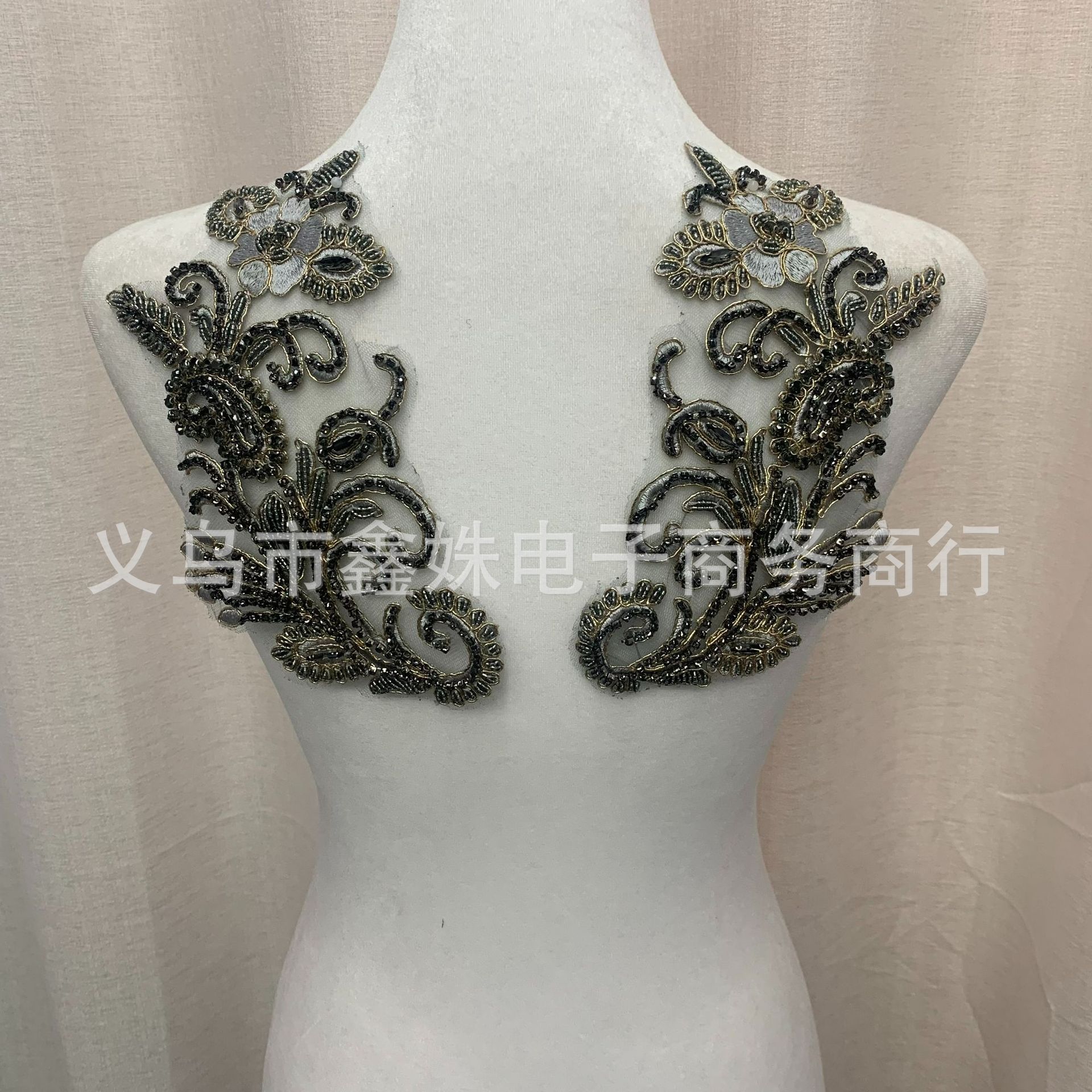 DIY handcrafted wedding dress accessories, dress accessories and clothing accessories with multi-color hand-stitched beaded and beaded lace patchwork pic 5