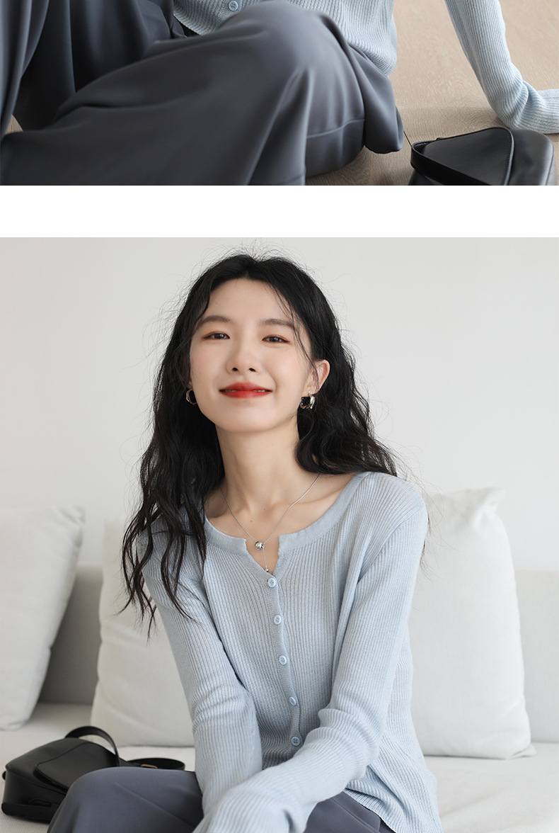 6羊毛品牌女装2025新款圆领长袖针织开衫 宽松百搭毛衣外套 空调衫秋季外搭女士精致加工详情14