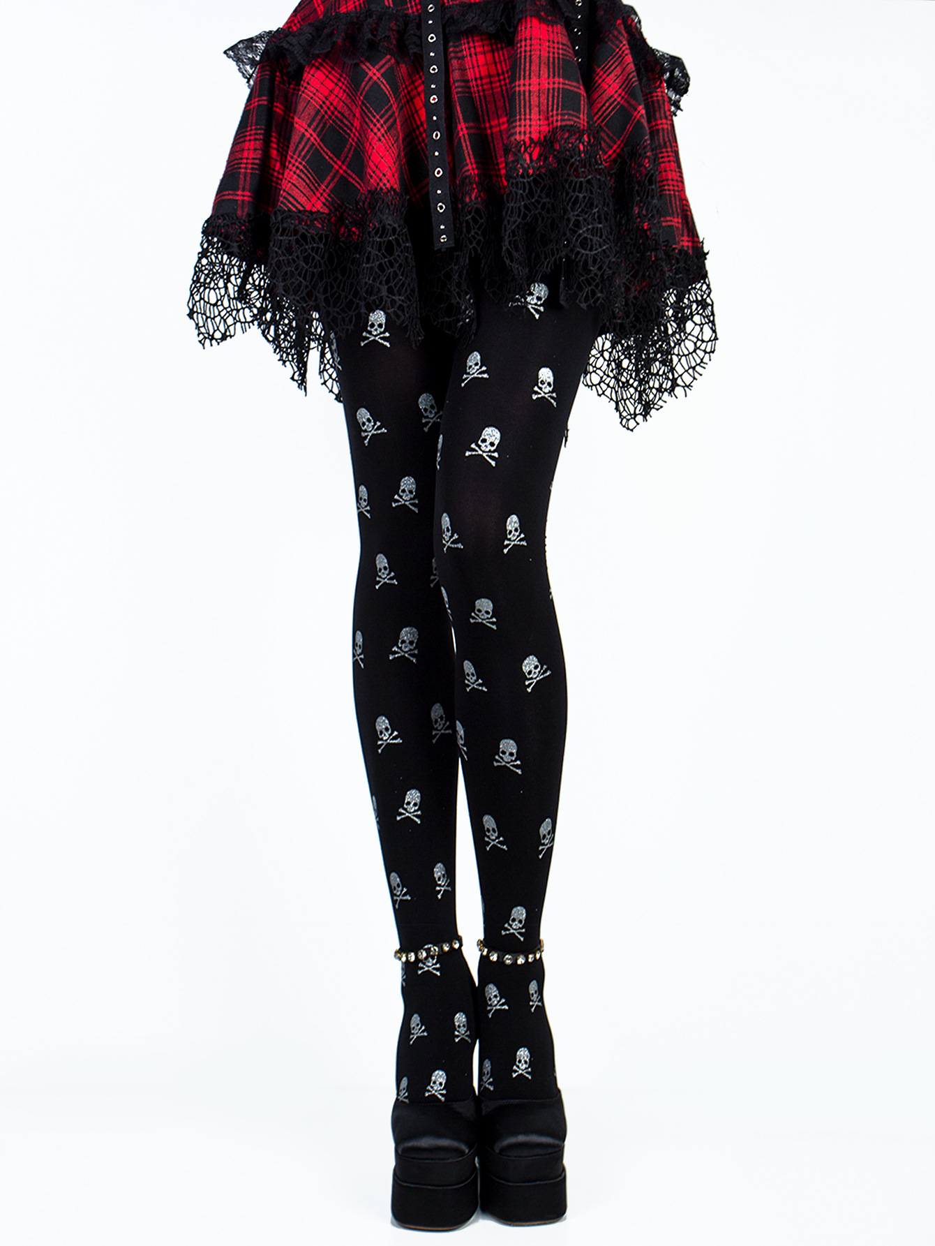 White silk over-the-knee socks, cross-border Halloween jumpsuits, sexy skull print party masquerade ball costume stockings pic 1