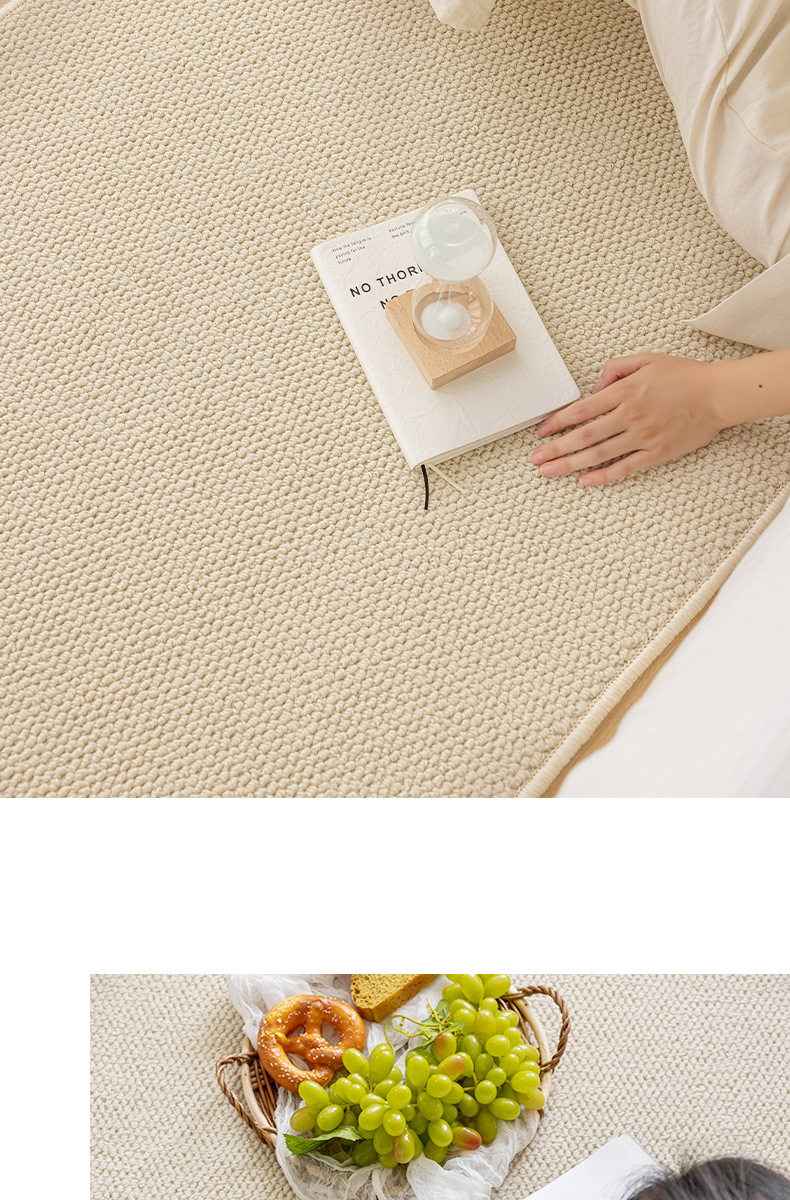 Cream-style solid-color bed carpet for the bedroom, imitation fencing to prevent cat scratches, photo studio, soundproof, thickened woven floor mat pic 15
