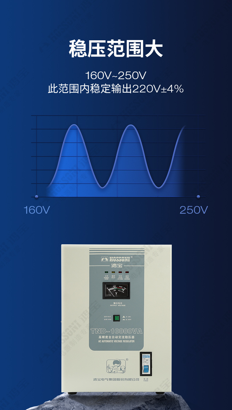 鸿宝TND全自动单相交流稳压器220V家用工业用大功率10K稳压电源详情11