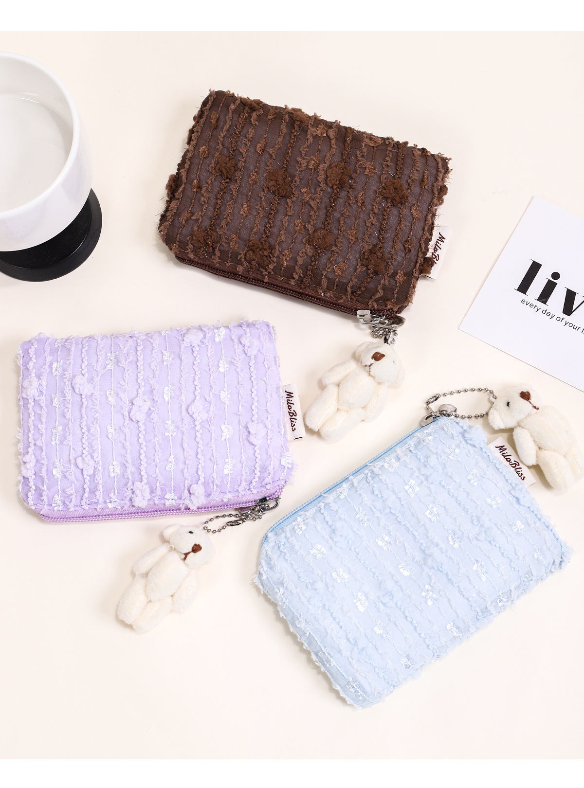Korean-style ins fresh and clean small coin purse storage bag, chiffon portable skin care products, sweet and cute makeup bag pic 14