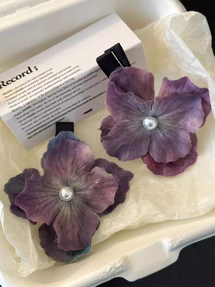 油画绣球花发夹女仿真花朵发夹边夹侧边碎发神器气质头花头饰发饰详情9
