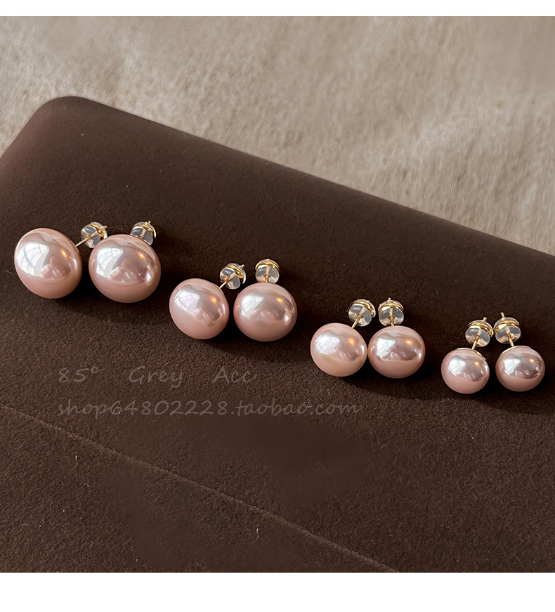 Shi Family Cherry Blossom Pink steamed bun Pearl Earrings for women, pure silver, high-end and simple earrings, mid-to-high-end wholesale accessories in Yiwu pic 14