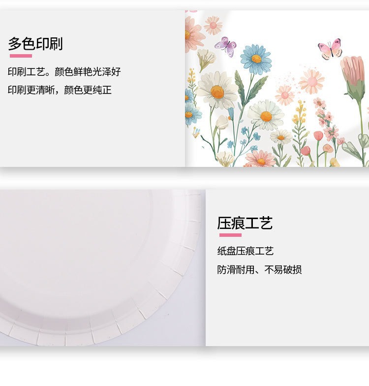 跨境春日小花主题生日派对场地布置套装一次性纸盘纸杯纸巾餐具一次性点心盘纸杯纸盘详情11